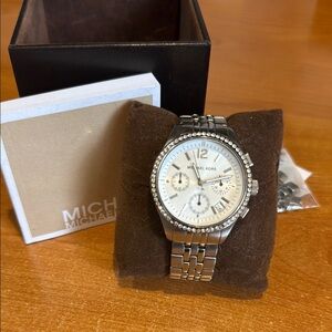 Michael Kors Silver Chronograph Watch with Textured Bezel